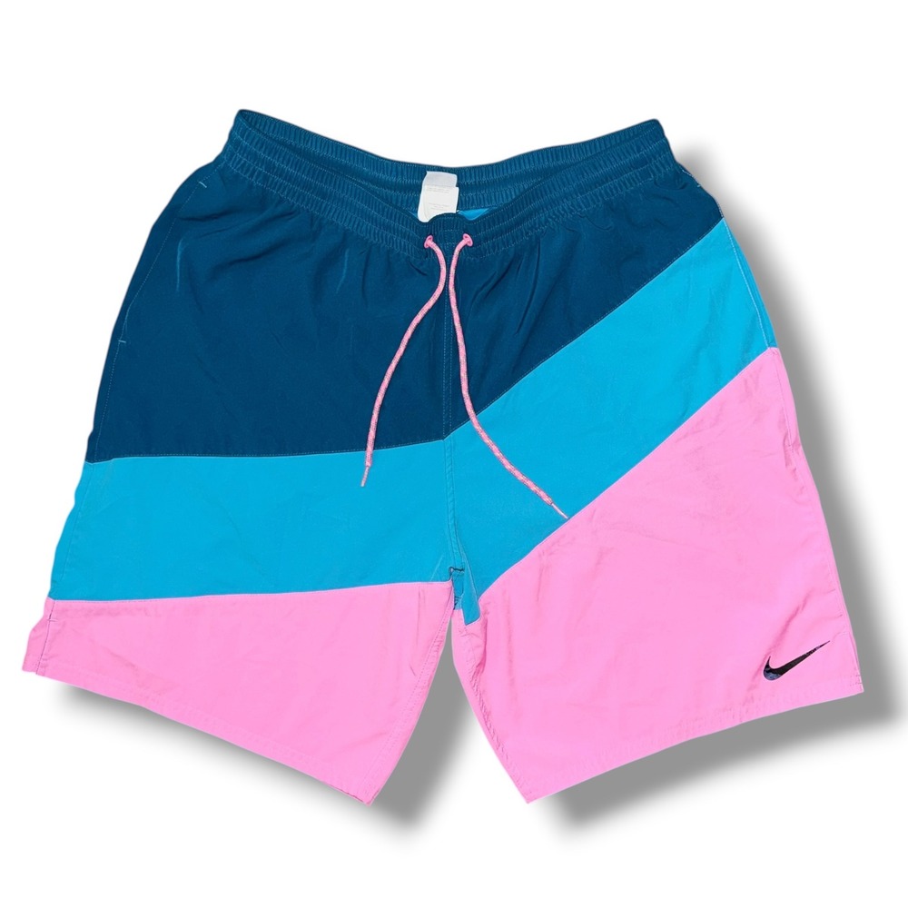 Nike Swim Trunks Men XXL Pink Blue Colorblock NESSD470 Board Shorts